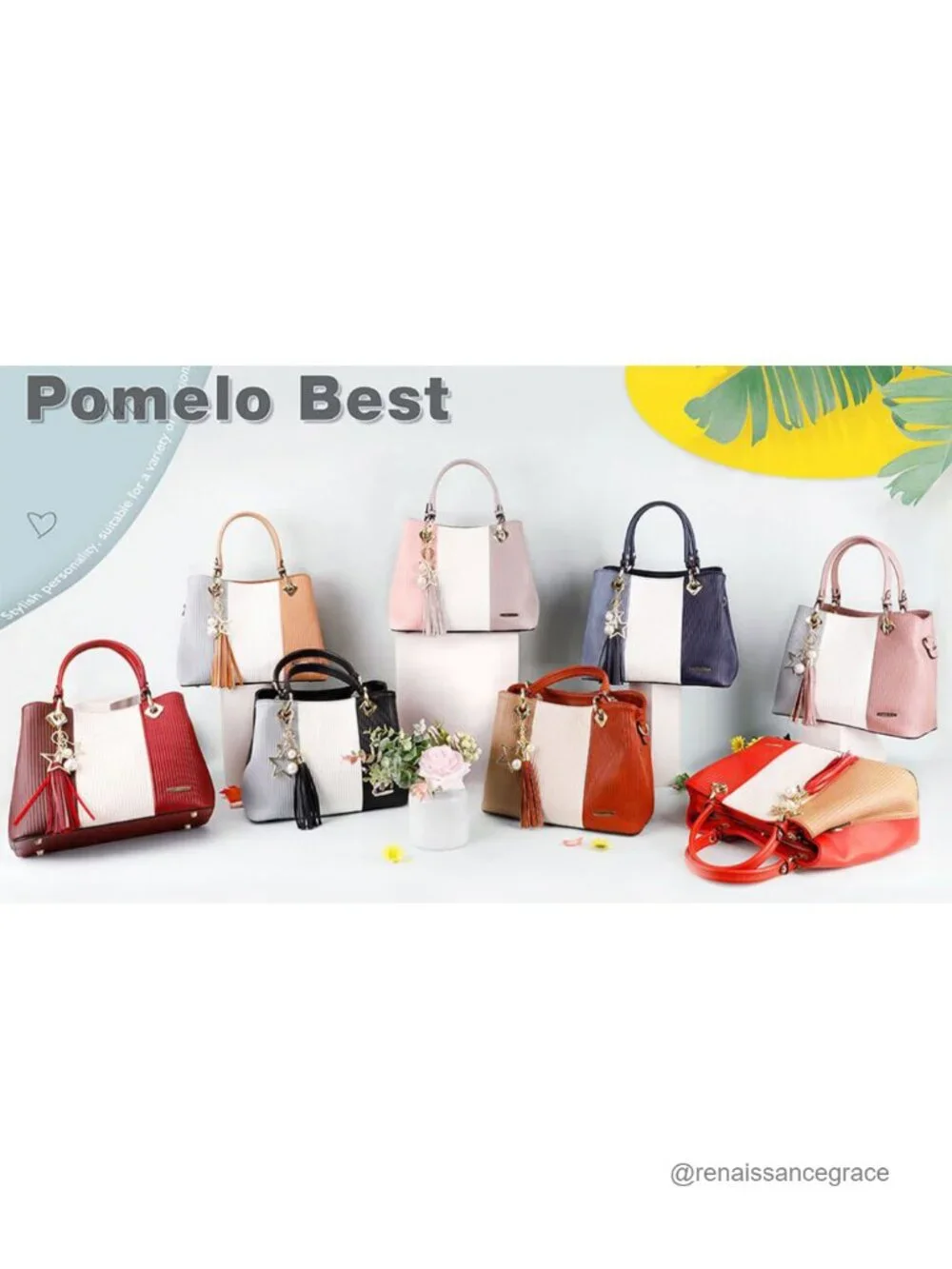 Women's Satchel Handbag PU Leather Top Handle Adjustable Strap 8 Pockets